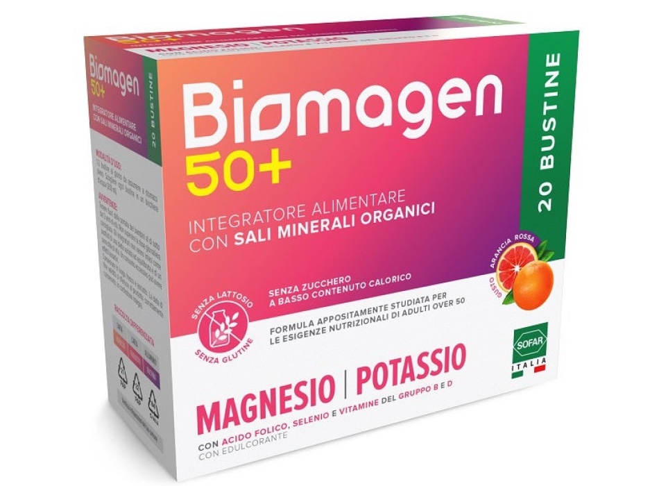 Biomagen 50+ Magnesio Potassio Senza Zucchero 20 Bustine Bestbody.it