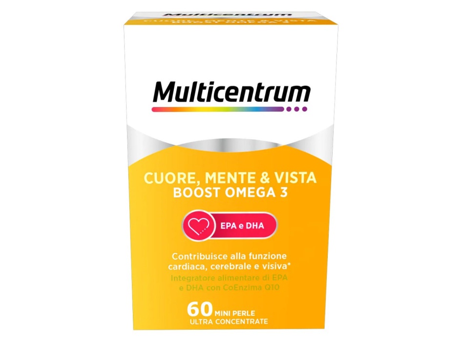 Multicentrum Cuore Mente Vista Boost Omega 3 Integratore Alimentare EPA E DHA Coenzima Q10 60 Perle Bestbody.it